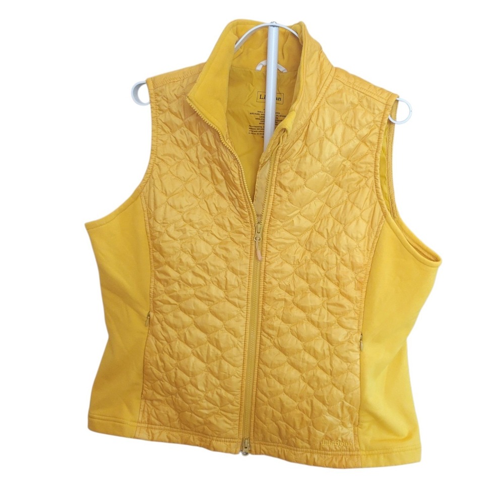 LL Bean Womens Vest XL Yellow Quilted Thinsulate Puffer Stretch Side Panels Gold